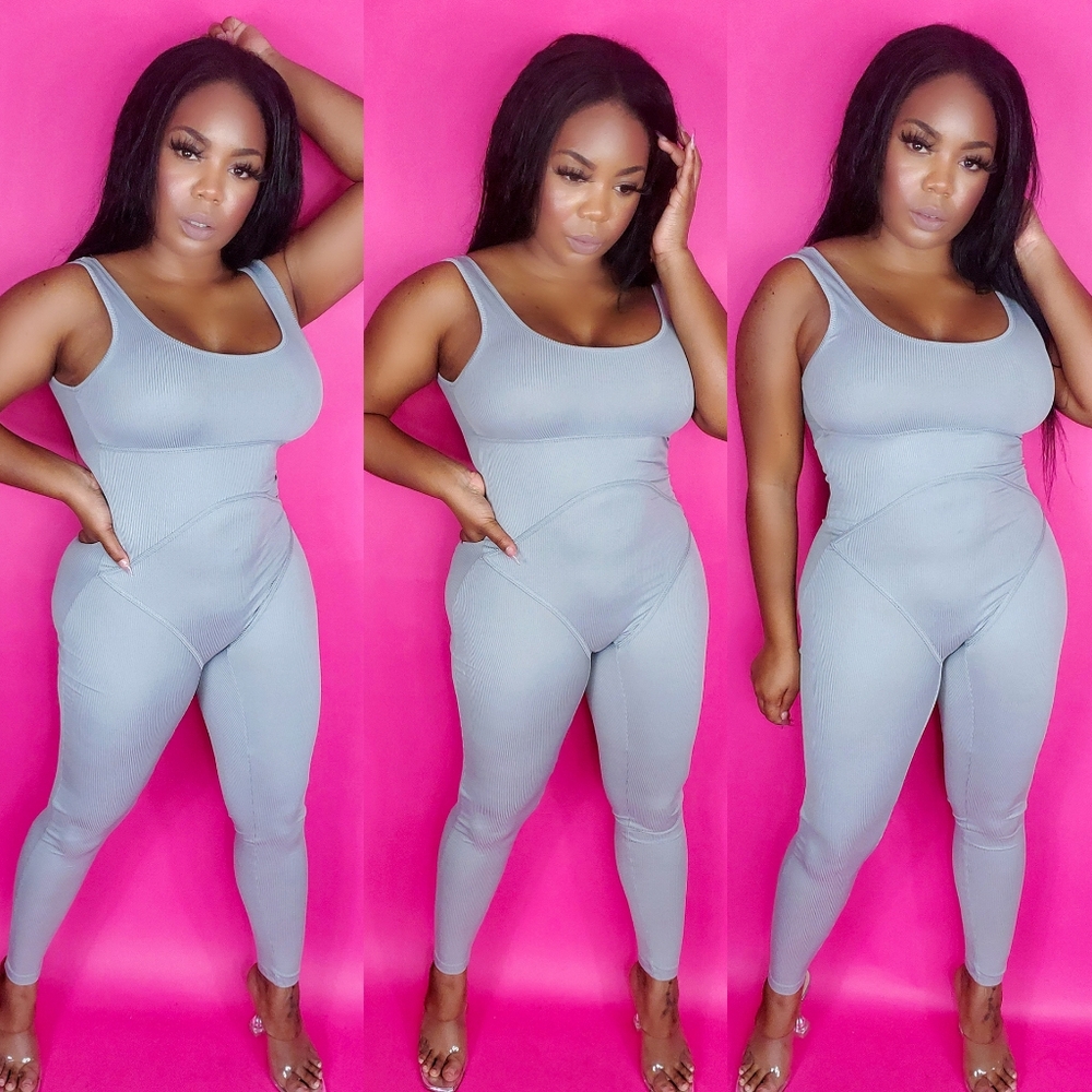 "Model Energy" Ribbed Backless Jumpsuit